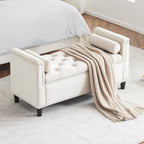 Queen Velvet Tufted Button Upholstered Storage Bench with Armrests and Nailhead Trim