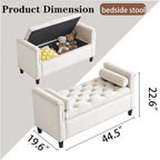 Queen Velvet Tufted Button Upholstered Storage Bench with Armrests and Nailhead Trim