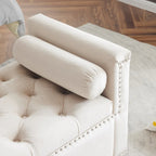 Queen Velvet Tufted Button Upholstered Storage Bench with Armrests and Nailhead Trim
