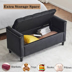 Queen Velvet Tufted Button Upholstered Storage Bench with Armrests and Nailhead Trim