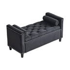 Queen Velvet Tufted Button Upholstered Storage Bench with Armrests and Nailhead Trim