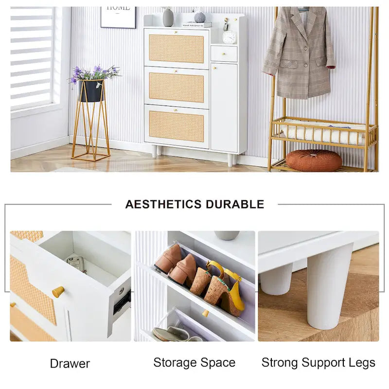 Modern Minimalist Rattan Shoe Cabinet