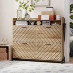 Shoe Cabinet with 4 Flip Doors - Rustic Light Brown and White Gold