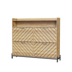 Shoe Cabinet with 4 Flip Doors - Rustic Light Brown and White Gold