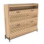 Shoe Cabinet with 4 Flip Doors - Rustic Light Brown and White Gold