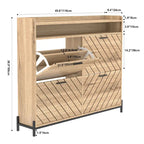 Shoe Cabinet with 4 Flip Doors - Rustic Light Brown and White Gold