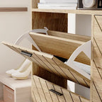 Shoe Cabinet with 4 Flip Doors - Rustic Light Brown and White Gold