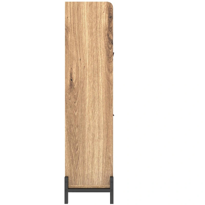 Shoe Cabinet with 4 Flip Doors - Rustic Light Brown and White Gold