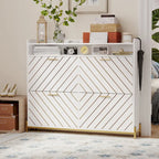 Shoe Cabinet with 4 Flip Doors - Rustic Light Brown and White Gold