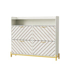 Shoe Cabinet with 4 Flip Doors - Rustic Light Brown and White Gold