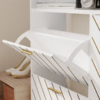 Shoe Cabinet with 4 Flip Doors - Rustic Light Brown and White Gold