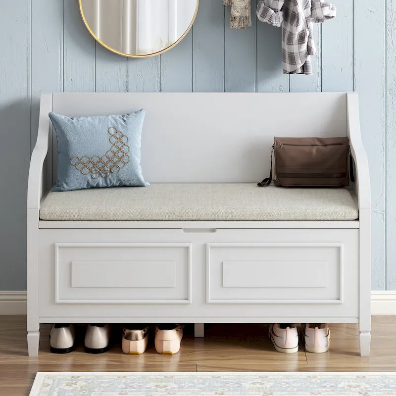 Rustic Style Solid wood Entryway Multifunctional Storage Bench with Safety Hinge