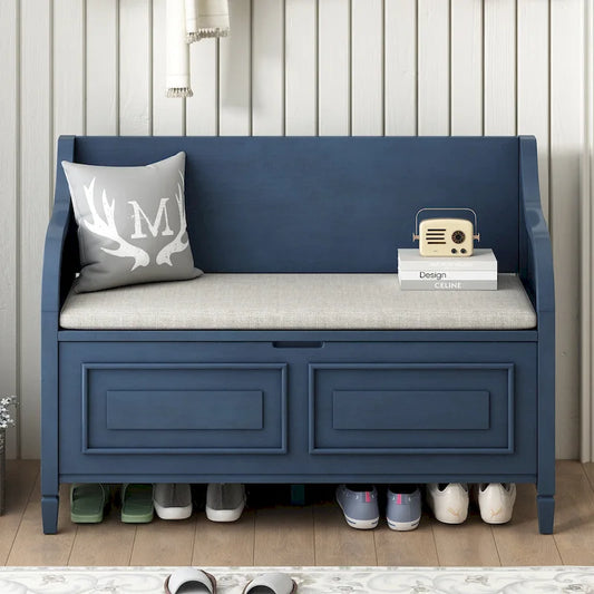 Rustic Style Solid wood Entryway Multifunctional Storage Bench with Safety Hinge