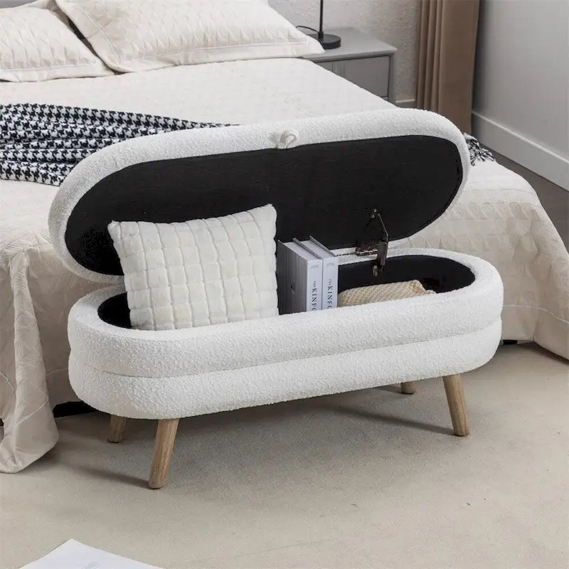 Textured Fabric Storage Bench with Wood Legs - Bedroom & Living Room