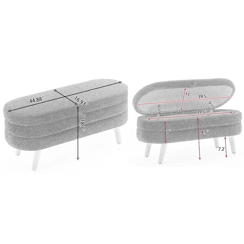 Textured Fabric Storage Bench with Wood Legs - Bedroom & Living Room
