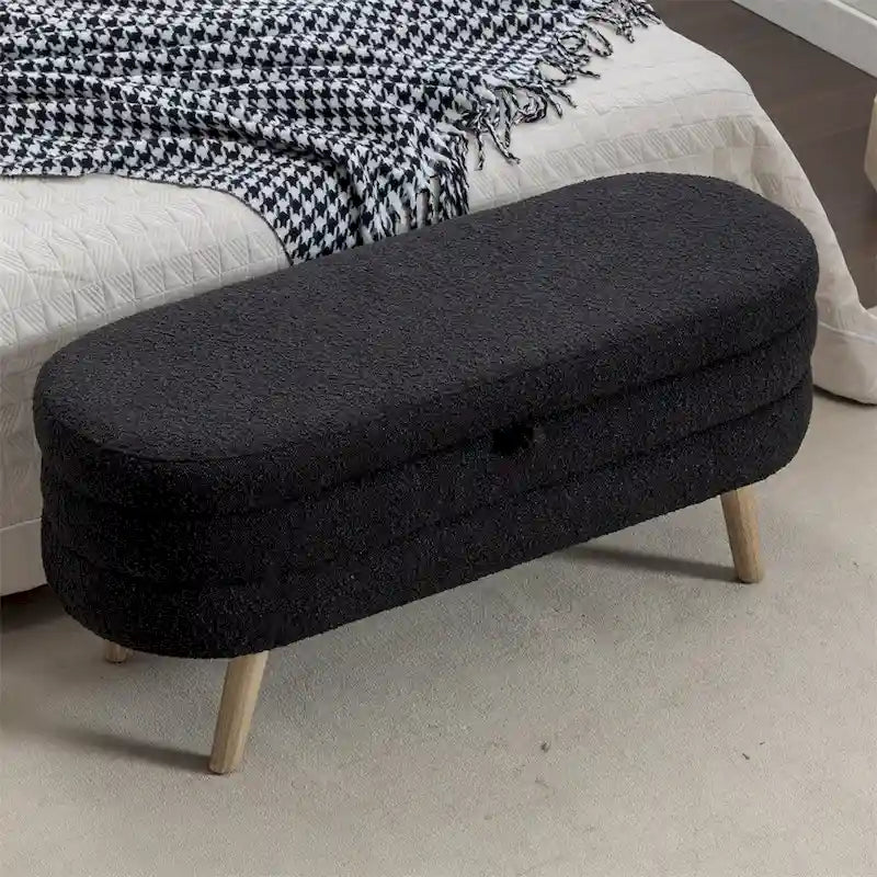 Textured Fabric Storage Bench with Wood Legs - Bedroom & Living Room
