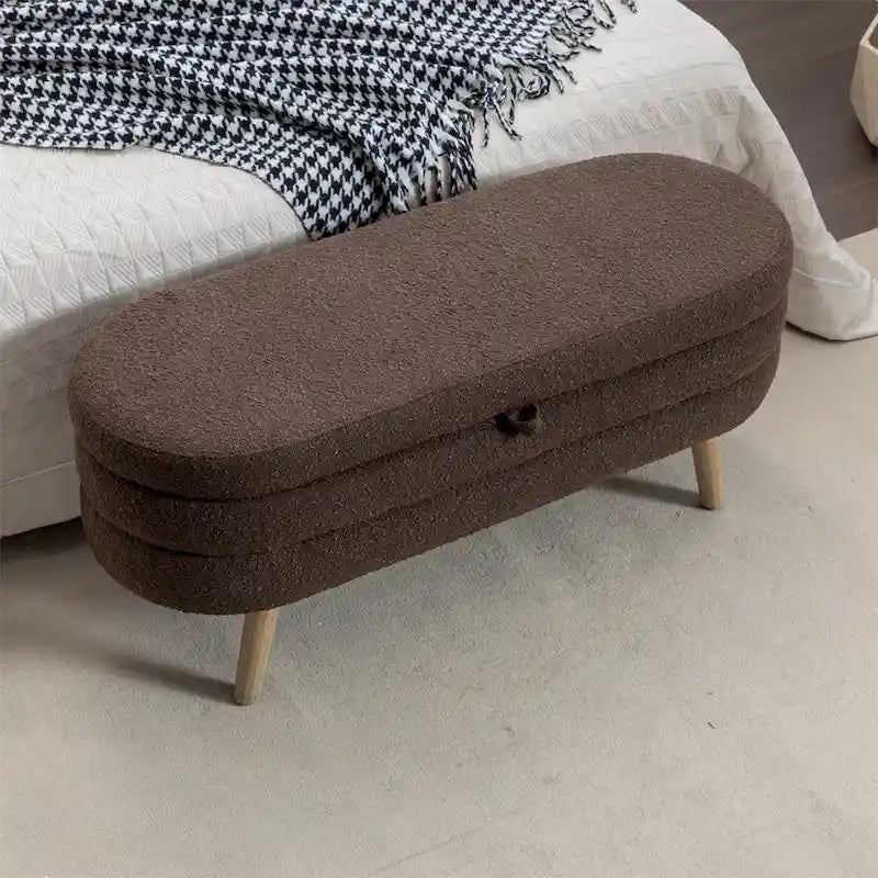 Textured Fabric Storage Bench with Wood Legs - Bedroom & Living Room