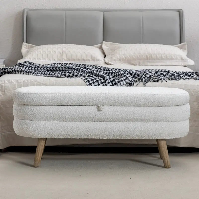 Textured Fabric Storage Bench with Wood Legs - Bedroom & Living Room