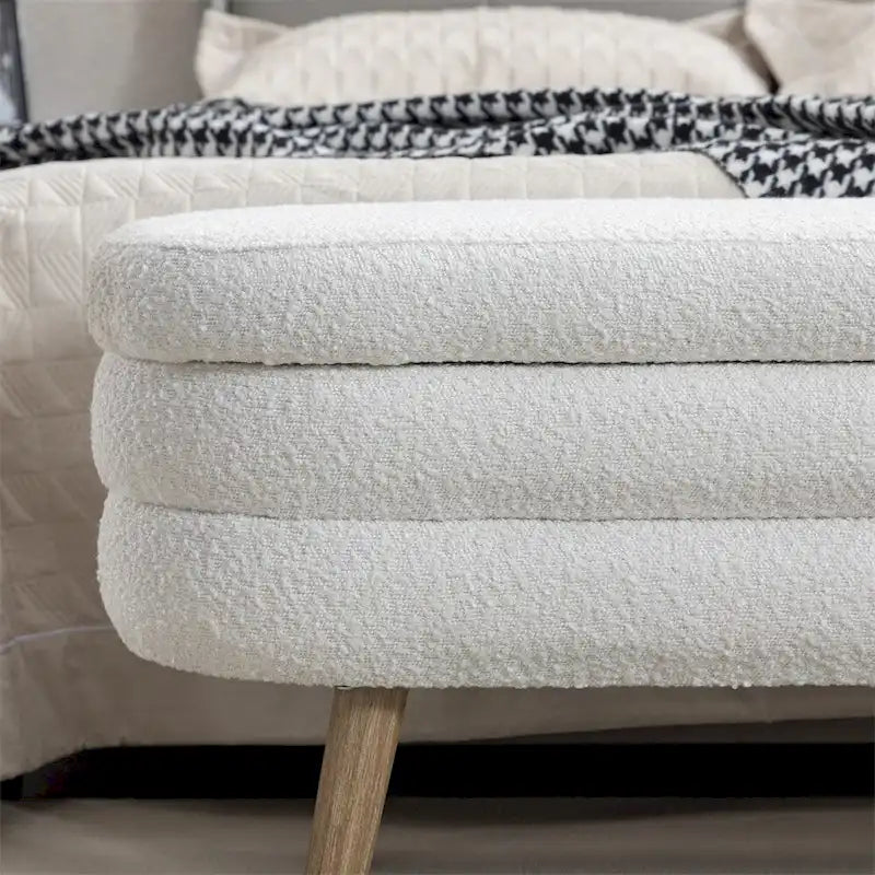 Textured Fabric Storage Bench with Wood Legs - Bedroom & Living Room