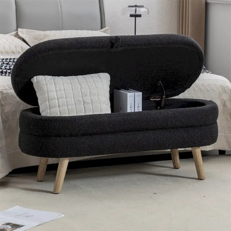 Textured Fabric Storage Bench with Wood Legs - Bedroom & Living Room