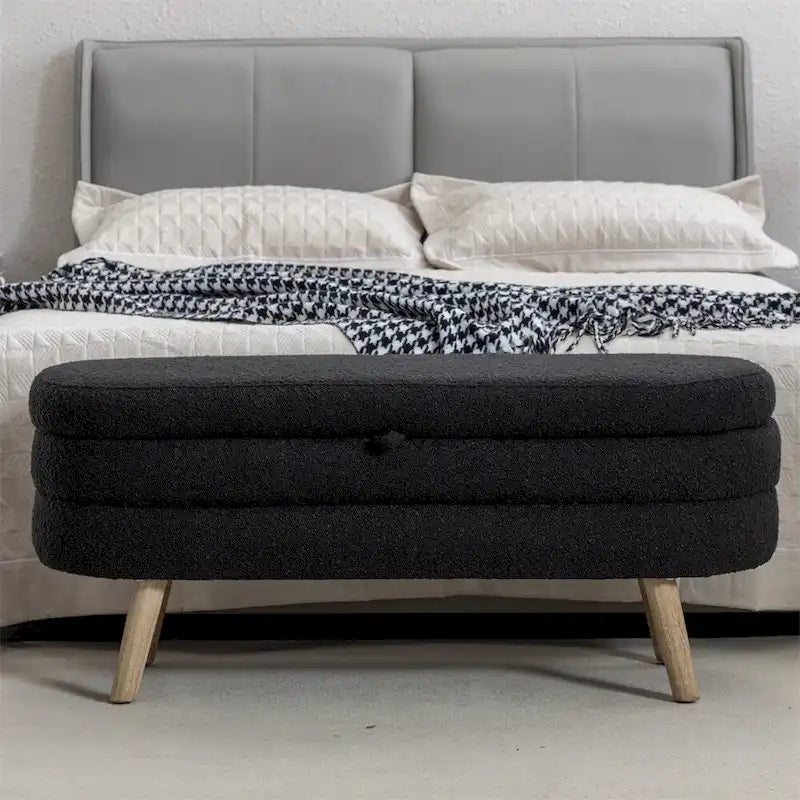 Textured Fabric Storage Bench with Wood Legs - Bedroom & Living Room