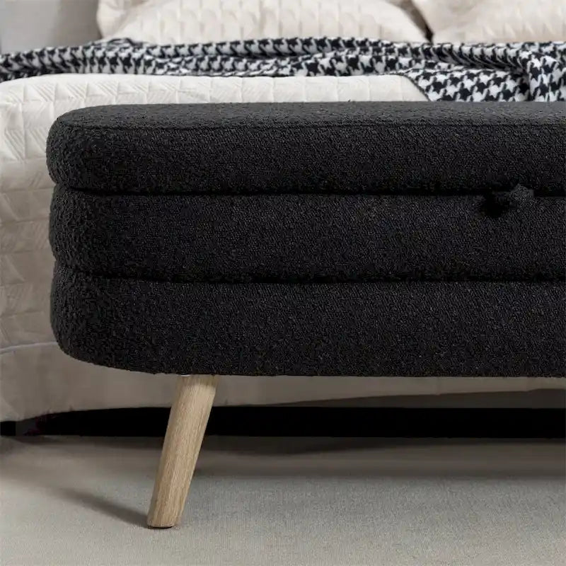 Textured Fabric Storage Bench with Wood Legs - Bedroom & Living Room