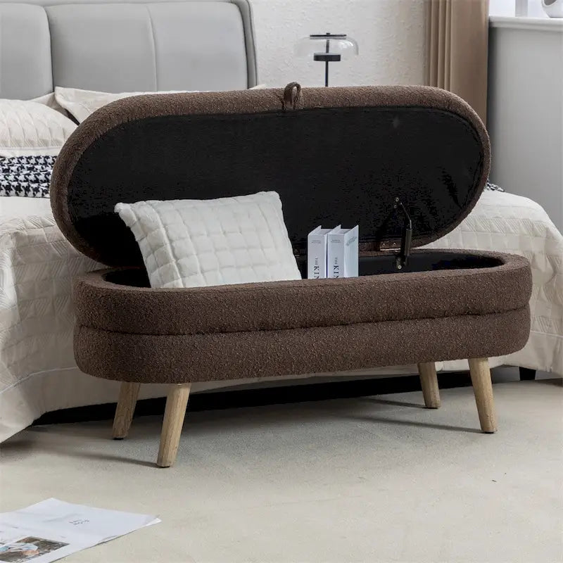 Textured Fabric Storage Bench with Wood Legs - Bedroom & Living Room
