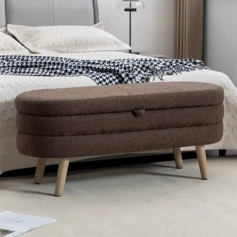 Textured Fabric Storage Bench with Wood Legs - Bedroom & Living Room