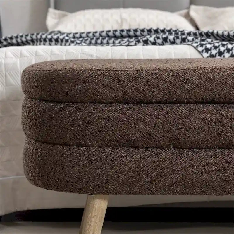 Textured Fabric Storage Bench with Wood Legs - Bedroom & Living Room