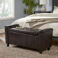 Armed Storage Ottoman Bench with Button Tufting & Birch Legs - 45.5W x 17.5D x 20.75H