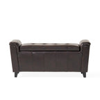 Armed Storage Ottoman Bench with Button Tufting & Birch Legs - 45.5W x 17.5D x 20.75H
