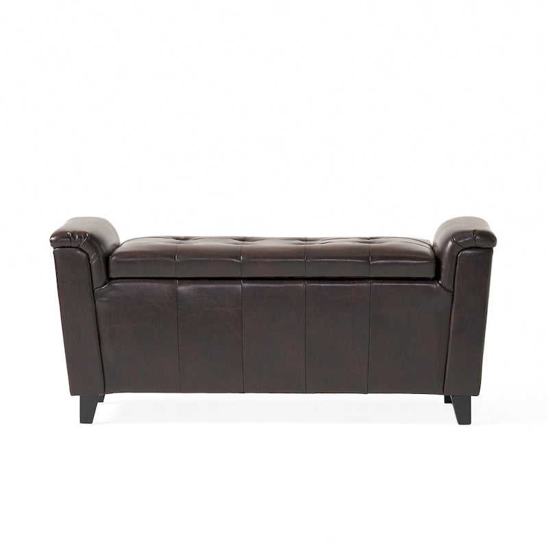 Armed Storage Ottoman Bench with Button Tufting & Birch Legs - 45.5W x 17.5D x 20.75H