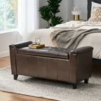 Armed Storage Ottoman Bench with Button Tufting & Birch Legs - 45.5W x 17.5D x 20.75H