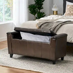 Armed Storage Ottoman Bench with Button Tufting & Birch Legs - 45.5W x 17.5D x 20.75H