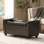 Armed Storage Ottoman Bench with Button Tufting & Birch Legs - 45.5W x 17.5D x 20.75H