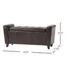 Armed Storage Ottoman Bench with Button Tufting & Birch Legs - 45.5W x 17.5D x 20.75H