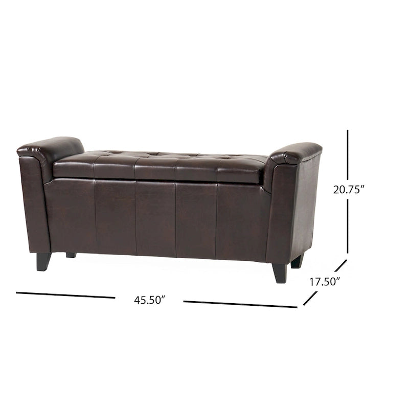 Armed Storage Ottoman Bench with Button Tufting & Birch Legs - 45.5W x 17.5D x 20.75H