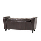 Armed Storage Ottoman Bench with Button Tufting & Birch Legs - 45.5W x 17.5D x 20.75H