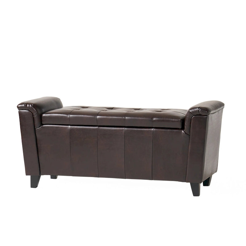 Armed Storage Ottoman Bench with Button Tufting & Birch Legs - 45.5W x 17.5D x 20.75H