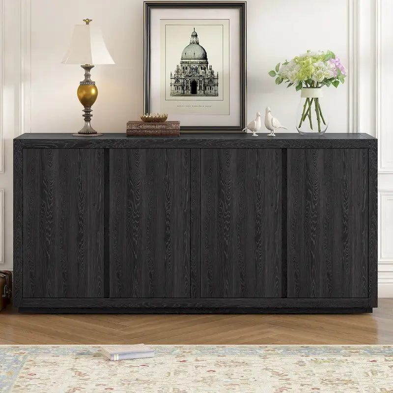 Four-Door Ash Veneer Cabinet Sideboard for Hallway, Entryway & Living Room