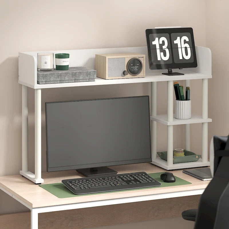 Desktop Bookshelf Storage Hutch with 3 Shelves - White, CARB-Grade Wood