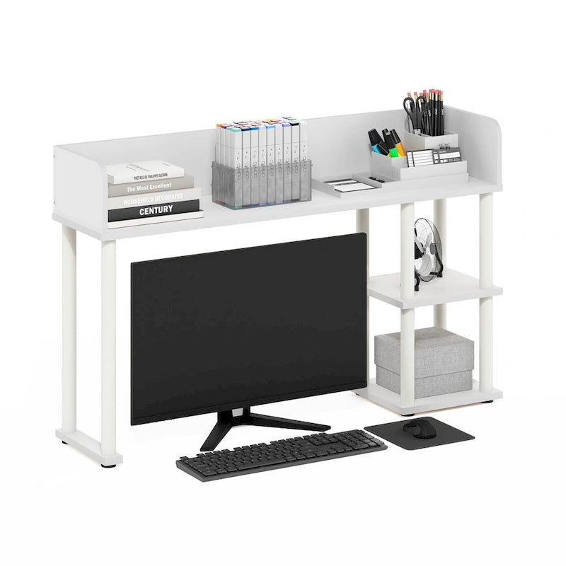 Desktop Bookshelf Storage Hutch with 3 Shelves - White, CARB-Grade Wood