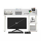 Desktop Bookshelf Storage Hutch with 3 Shelves - White, CARB-Grade Wood