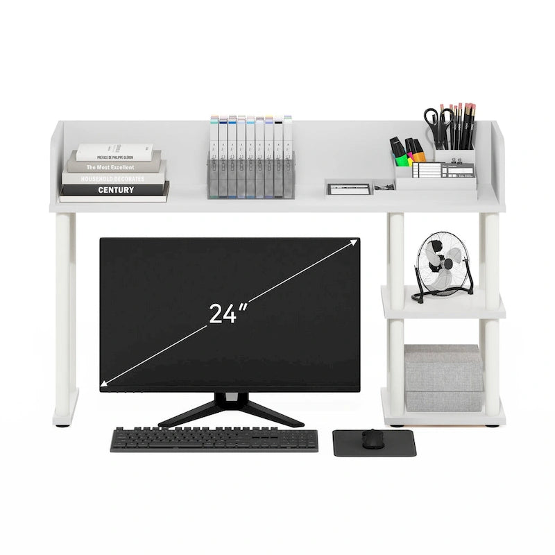 Desktop Bookshelf Storage Hutch with 3 Shelves - White, CARB-Grade Wood