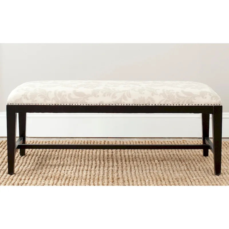 Floral Beige Upholstered Accent Bench - 46W x 19D x 20H