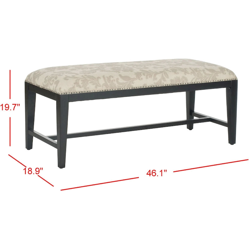 Floral Beige Upholstered Accent Bench - 46W x 19D x 20H