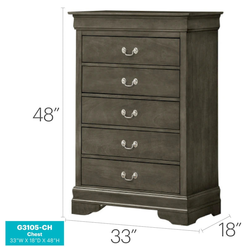 Traditional Cherry 5-Drawer Chest of Drawers - 33W x 18D x 48H, No Assembly