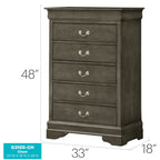 Traditional Cherry 5-Drawer Chest of Drawers - 33W x 18D x 48H, No Assembly