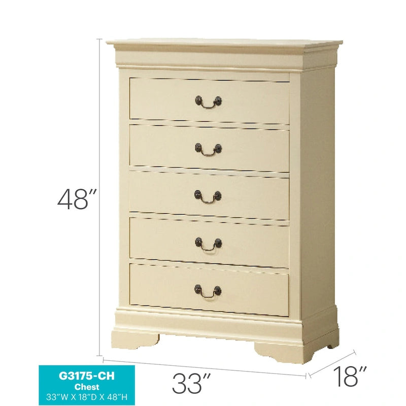 Traditional Cherry 5-Drawer Chest of Drawers - 33W x 18D x 48H, No Assembly