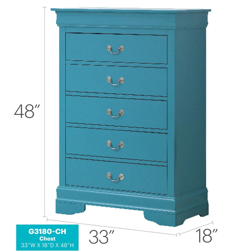 Traditional Cherry 5-Drawer Chest of Drawers - 33W x 18D x 48H, No Assembly